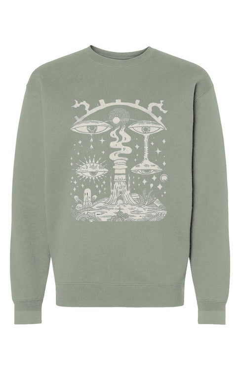 Paradoxical Perspective Premium Heavyweight Crewneck Sweatshirt with cosmic esoteric designs, 10 oz. cotton/poly blend, oversized fit, perfect for streetwear and exploring deep thoughts.
